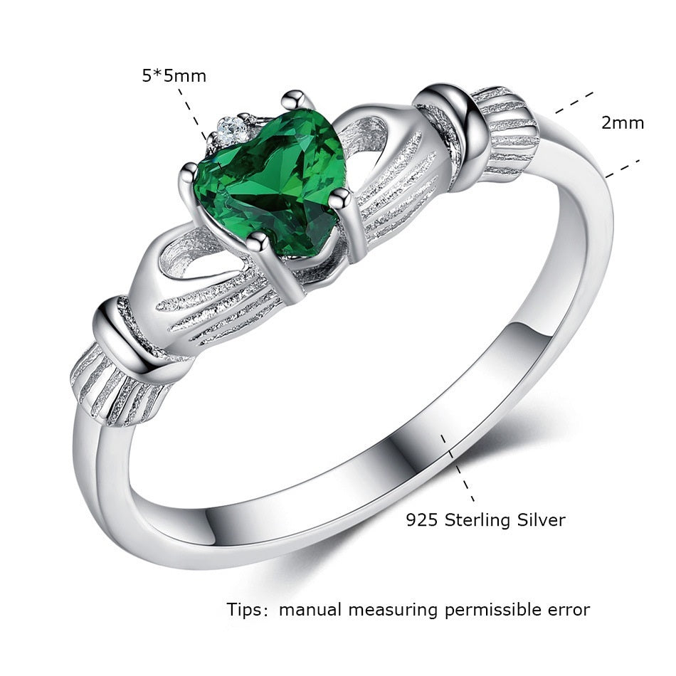 925 Silver European And American Exquisite Fashion Personality Color Glass Main Stone Love Crown Ring